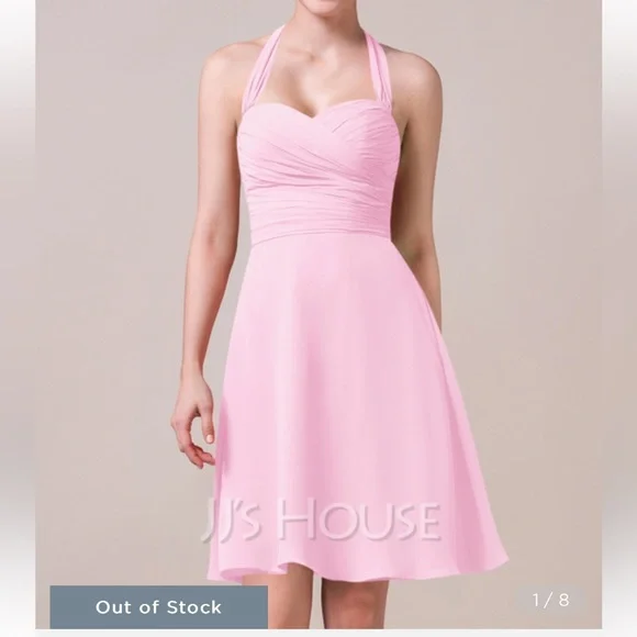 JJs House | Dresses | Jj House Aline Halter Knee Length Chiffon Bridesmaid  Dress With Ruffle Bow Pink | Poshmark